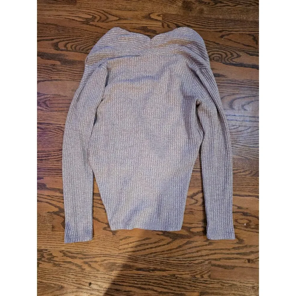 Anthropologie Ribbed Wrap Sweater-S-Mocha Brown Surplice V-Neck Slouchy Knit Top - Picture 5 of 5